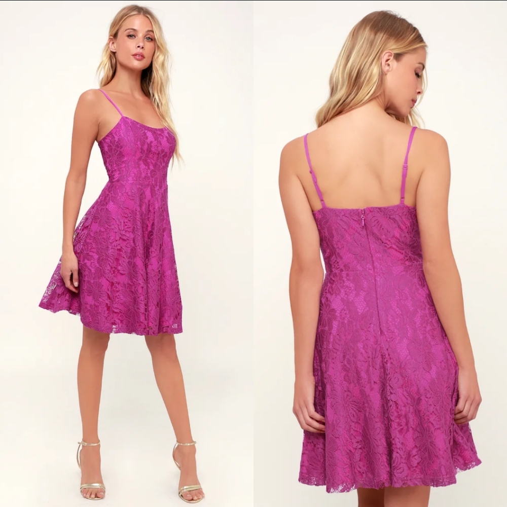 Lulu's She's A Star Magenta Lace Skater Dress